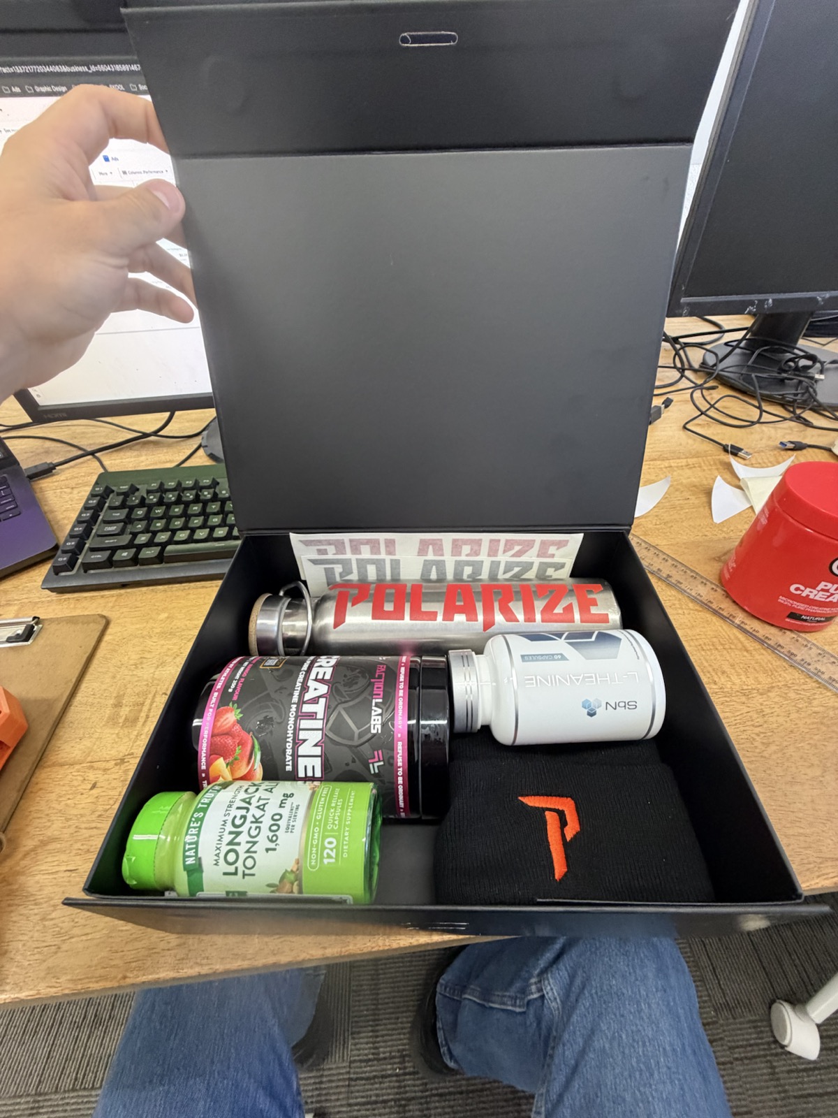 POLARIZE reward box containing supplements, apparel and branded gear