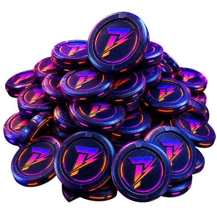 Stack of illuminated POLARIZE raffle tokens